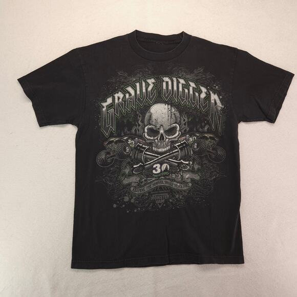 Grave Digger Monster Truck Graphic Short Sleeve Crew Neck Shirt Men Size L Black - Picture 2 of 9